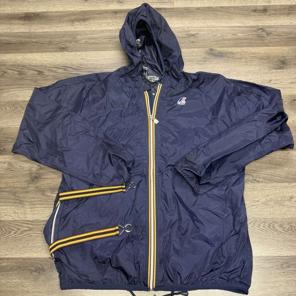 K Way Jacket Mens L Blu Le Vrai 3.0 Zip Hoodie Windbreaker Rain Outdoor Packable